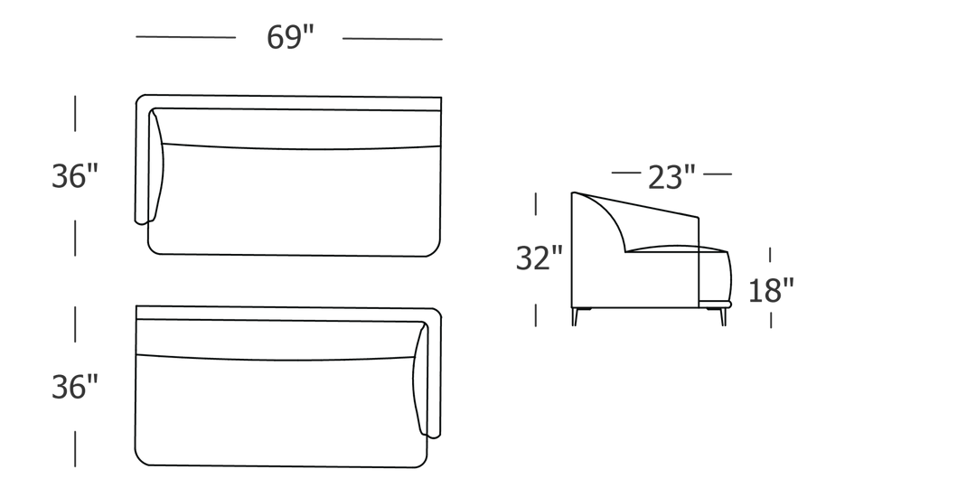 Formal Mallo One - Arm Sofa 69" - Modular Component #base_metal-stiletto-legs