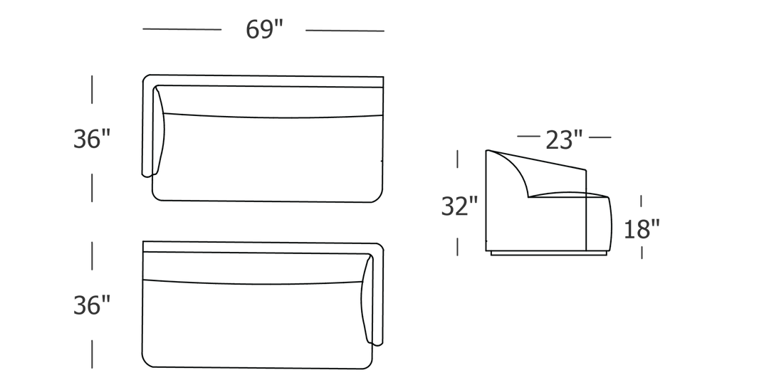 Formal Mallo One - Arm Sofa 69" - Modular Component 
#base_recessed-fabric-wrapped