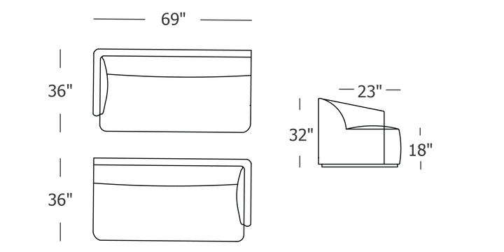 Formal Mallo One - Arm Sofa 69" - Modular Component 
#base_recessed-fabric-wrapped