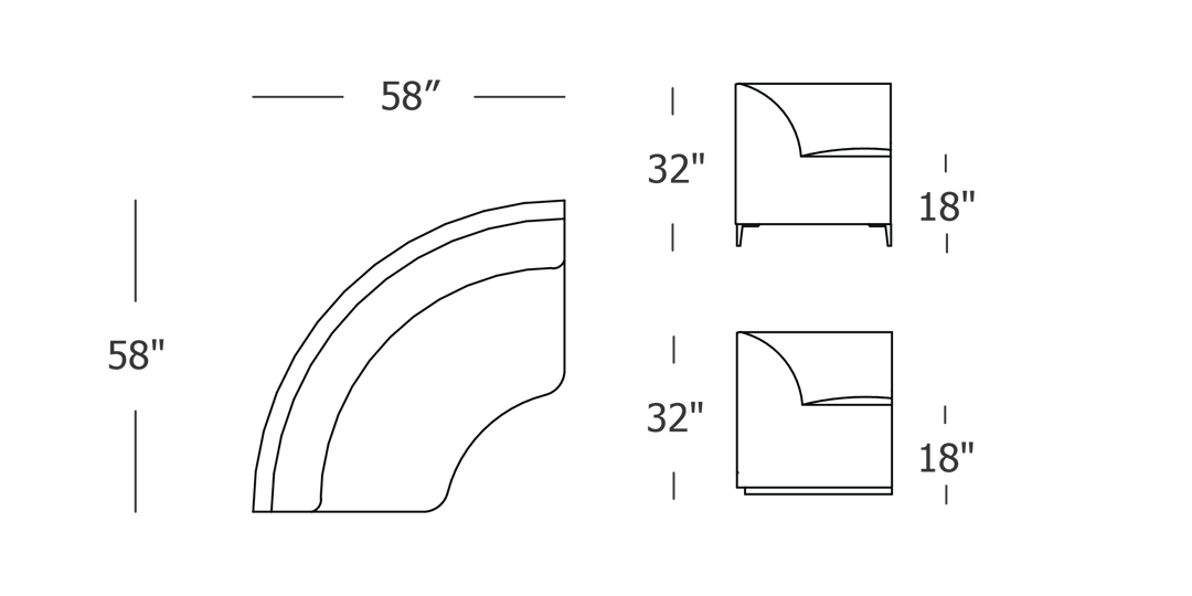 Formal Mallo Curved Corner - Modular Component #base_metal-stiletto-legs