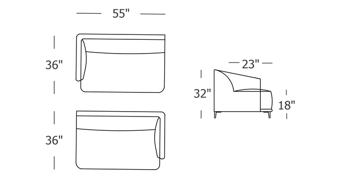 Formal Mallo One - Arm Loveseat - Modular Component #base_metal-stiletto-legs