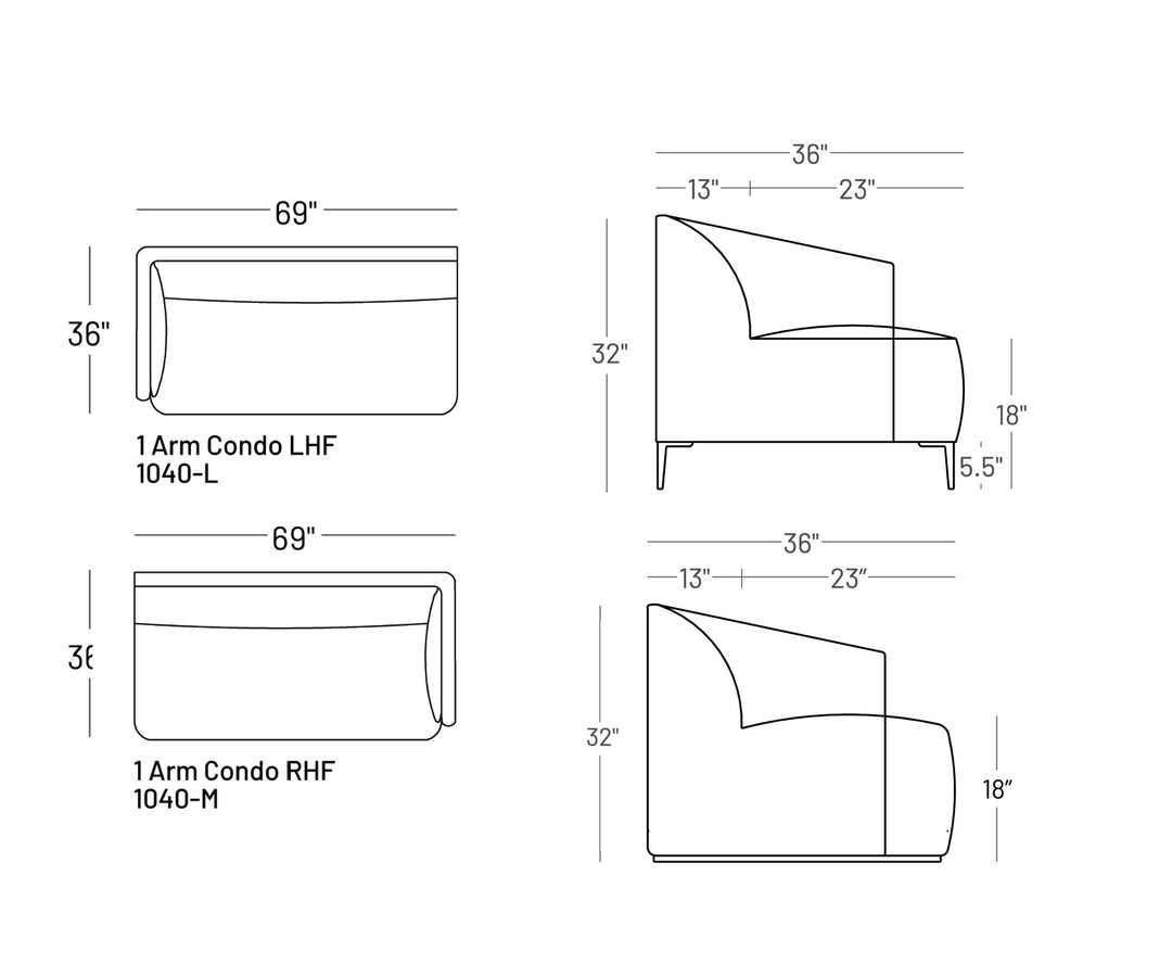 Formal Mallo One - Arm Sofa 69" - Modular Component