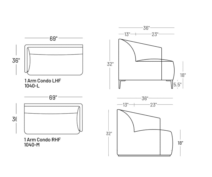 Formal Mallo One - Arm Sofa 69" - Modular Component