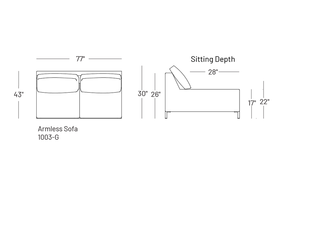 Brightside Armless Sofa - Modular Component