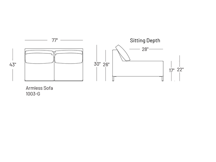 Brightside Armless Sofa - Modular Component