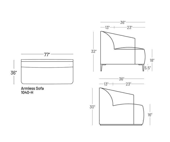 Formal Mallo Armless Sofa 77" - Modular Component #base_recessed-fabric-wrapped