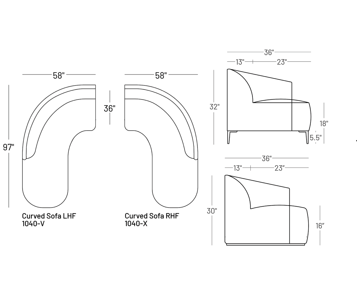 Formal Mallo Curved Sofa 97" - Modular Component