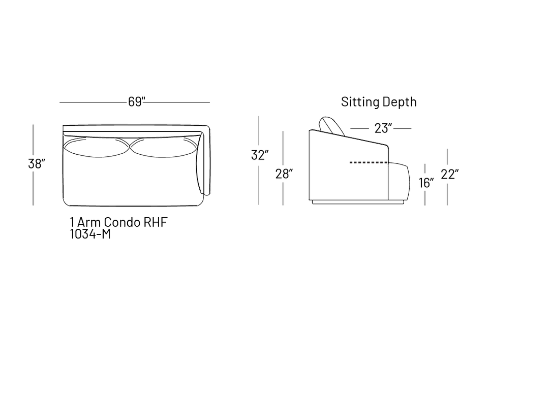 Mallo One-Arm Sofa 69" - Modular Component