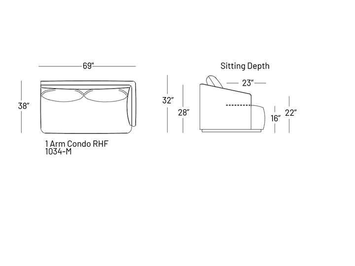 Mallo One-Arm Sofa 69" - Modular Component