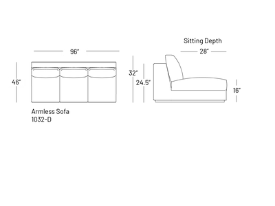 Tuxxy Armless Sofa - Modular Component