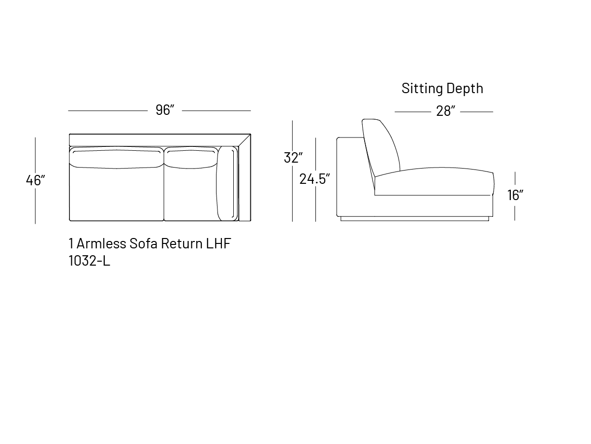Tuxxy Armless Sofa Return - Modular Component