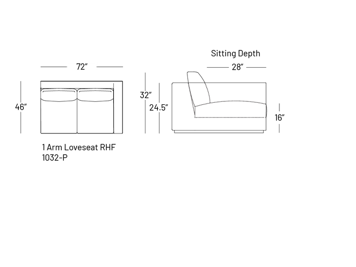 Tuxxy One-Arm Loveseat - Modular Component